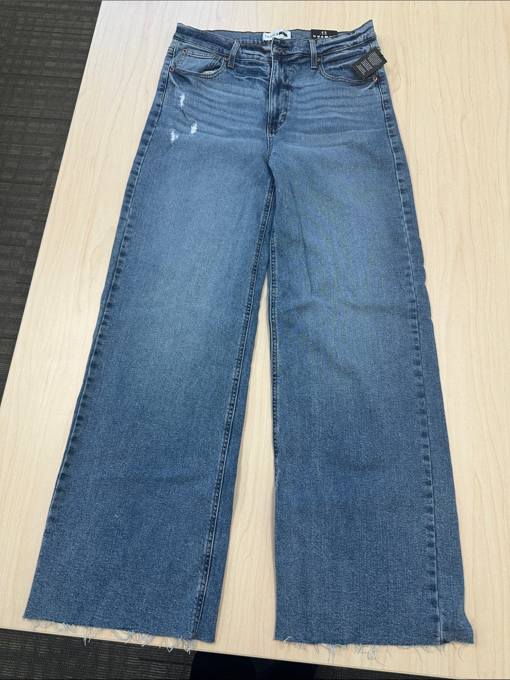 Fashion Nova Wide Leg Distressed Blue Jeans